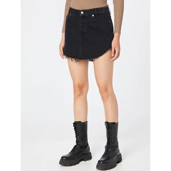 Free people sky high 100% cotton denim skirt black size 8 - Picture 12 of 14